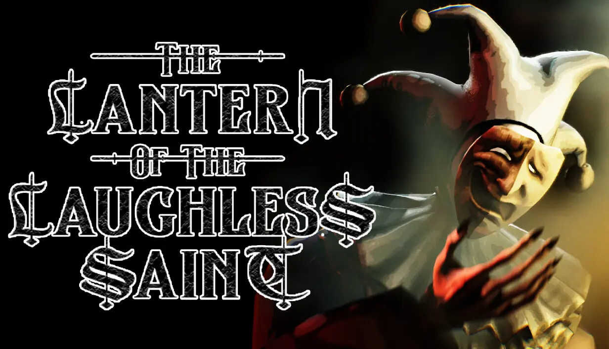 Official Steam capsule artwork showing the Laughless Saint title and masked jester