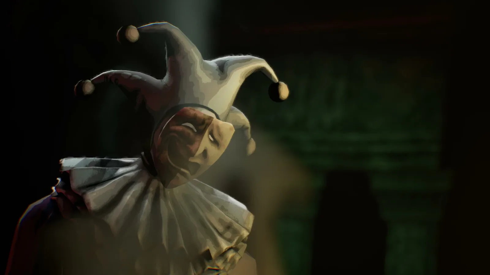 A masked jester under lantern light in the official Early Access trailer